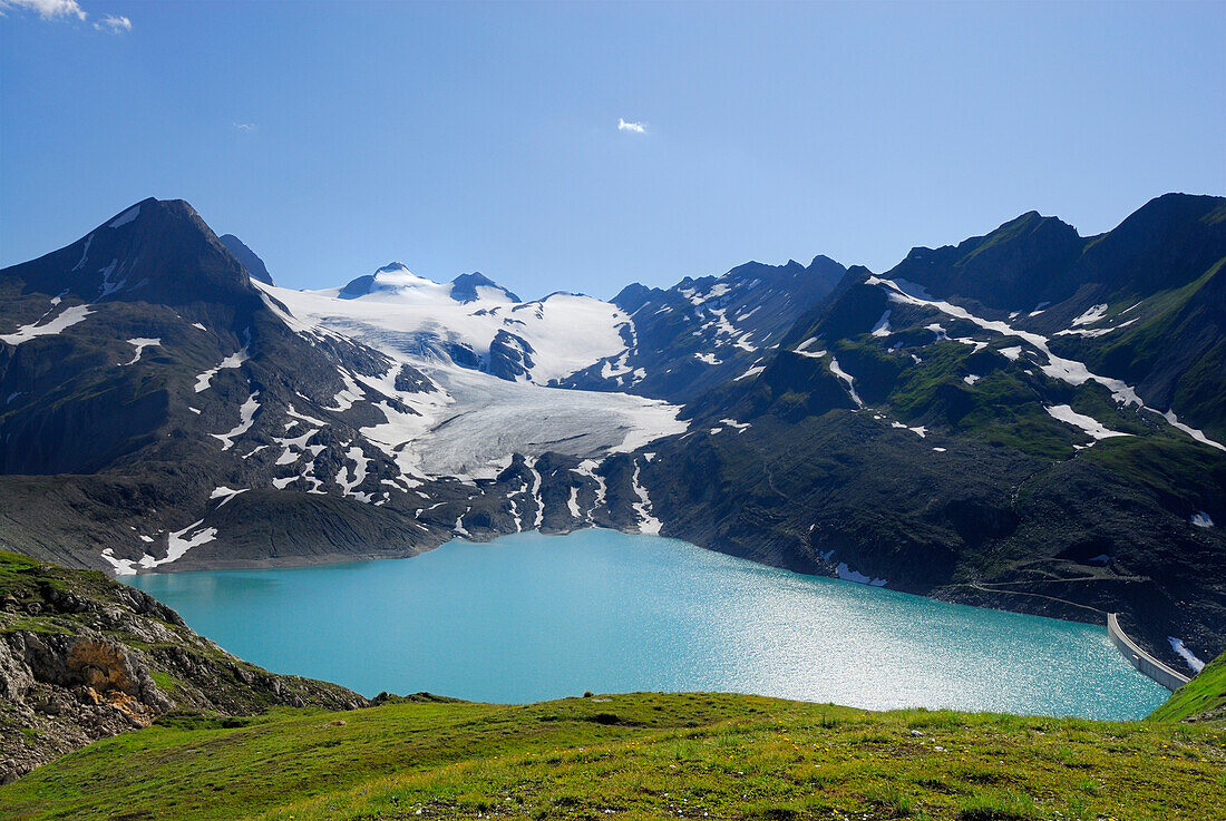 Reservoir Griessee with Gries Glacier, Ticino Alps, Canton of Valais, Switzerland