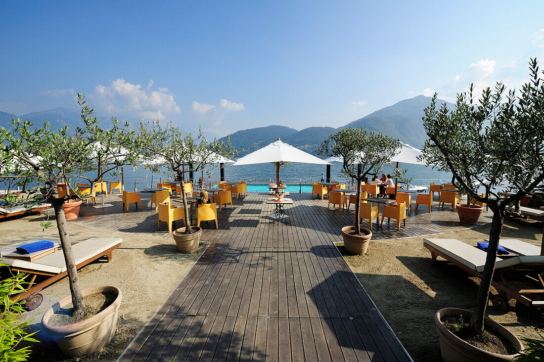 Beach cafe at Lake Como, Tremezzo, Lombardy, Italy