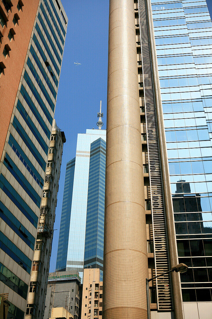 Facades of office buildings and skyscrapers in the financal district, Hong Kong, China