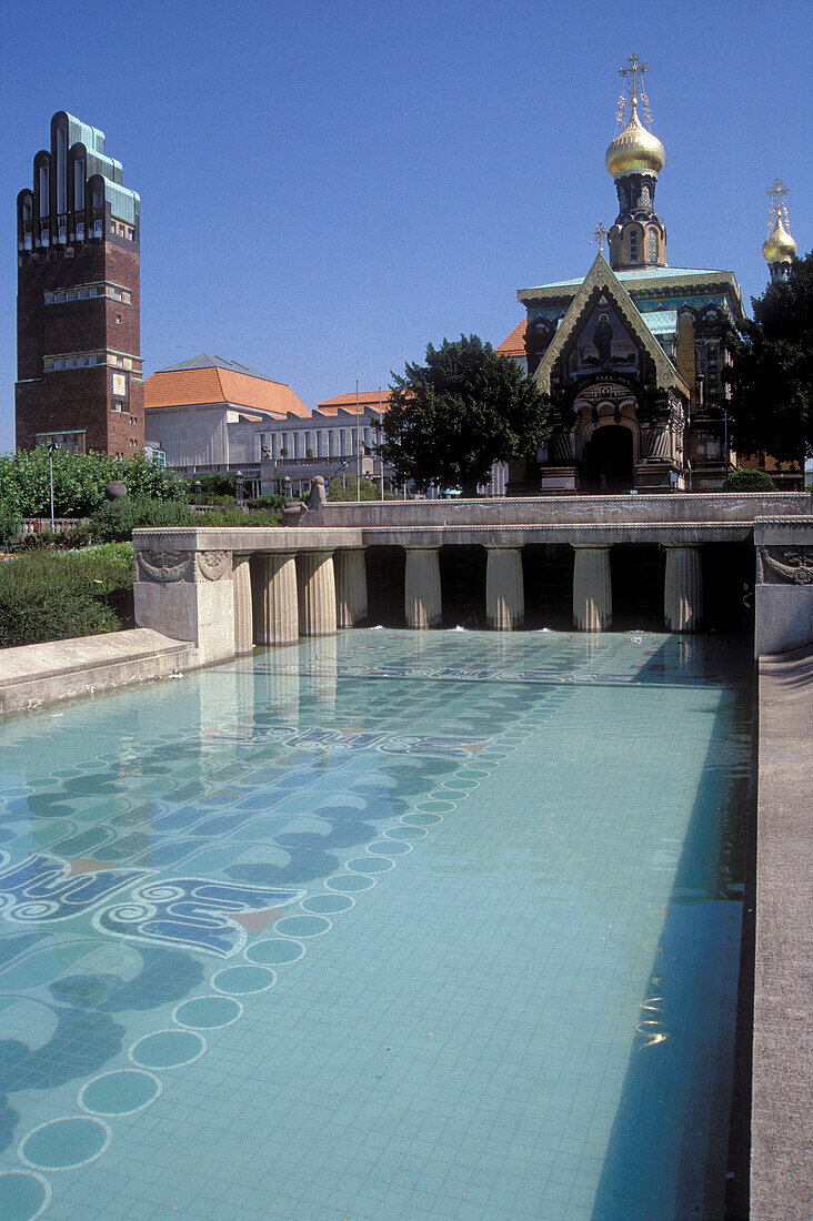 Darmstadt, Wasserbecken, Mathildenhöhe, Jugendstil, Hessen, Deutschland