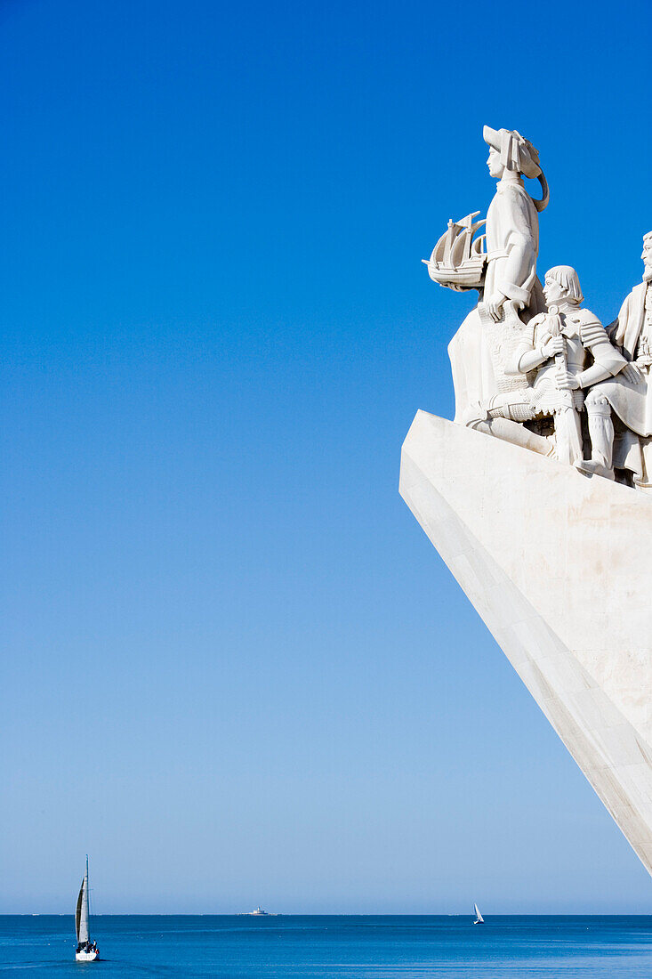 Discoveries Monument, Padrao dos Descobrimentos with sailing boats on the Tagus River, Belem, Lisbon, Lisboa, Portugal, Europe