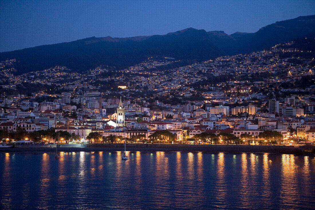 City lights at dawn, Funchal, Madeira, Portugal, Europe