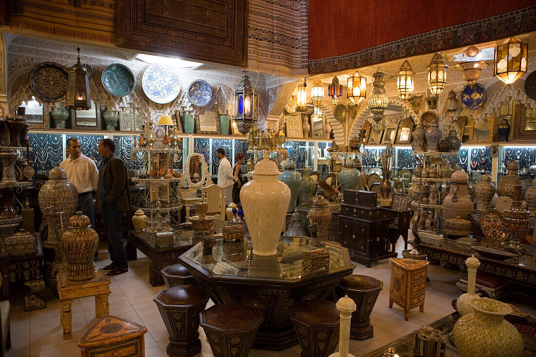 Vases and lamps for sale at Ensemble Artisanal Twizra Store, Marrakesh, Morocco, Africa