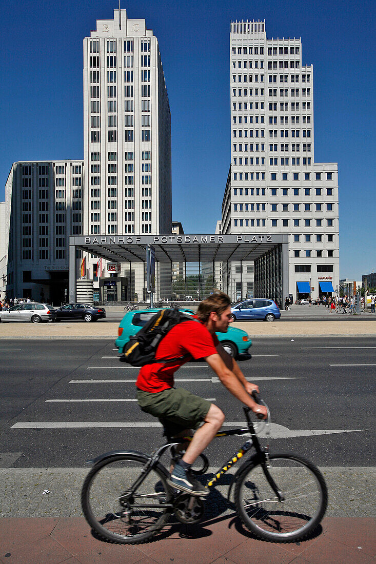 Cyclist And Building, Potsdamer Platz, Berlin, Germany