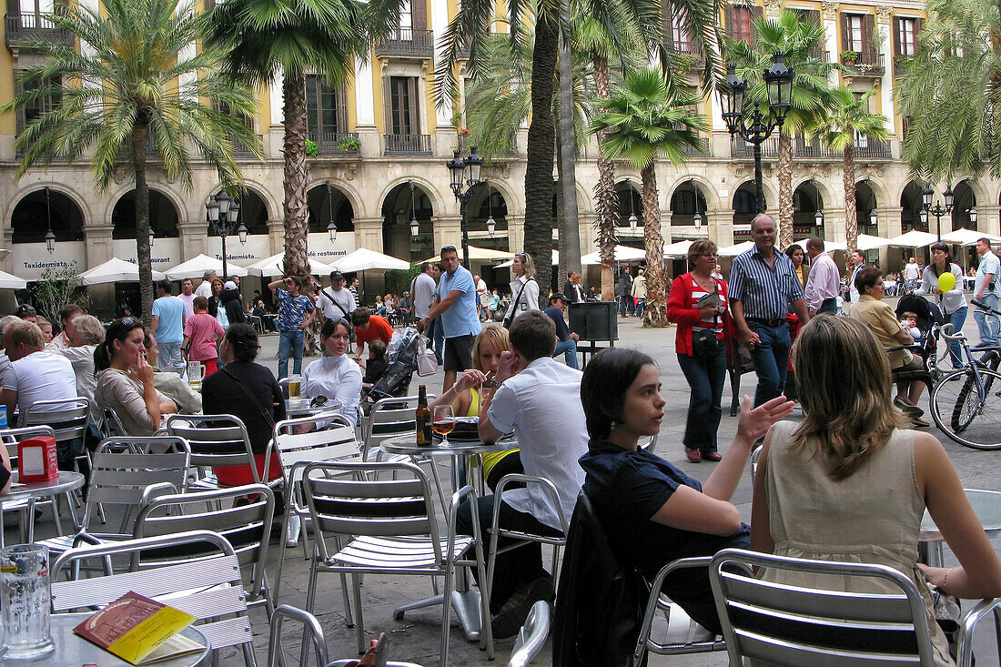 Sidewalk Cafes On The Placa Del Reial, Barcelona, Spain