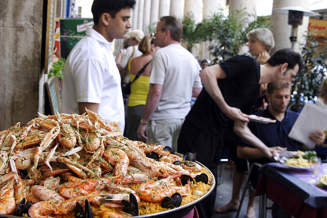 Paella Restaurant At The Market 'La Boqueria', Culinary Temple Become One Of The Biggest Markets In Europe, 'El Raval' Neighborhood, Barcelona