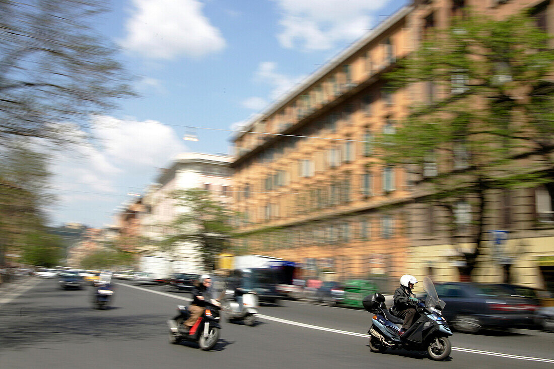 Scooters In The Streets Of Rome, Italy