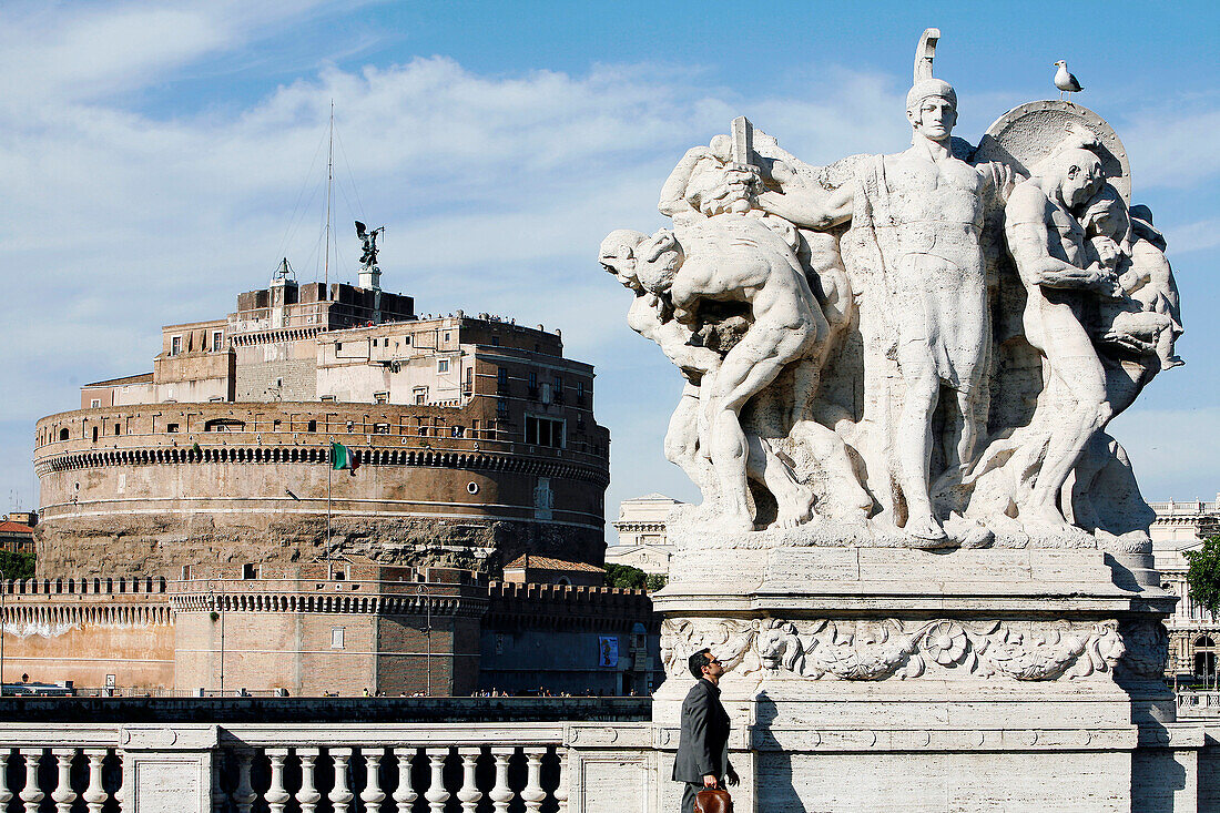 Castel Sant' Angelo, Seen From The Ponte Victorio Emmanuelle Ii Bridge, Rome