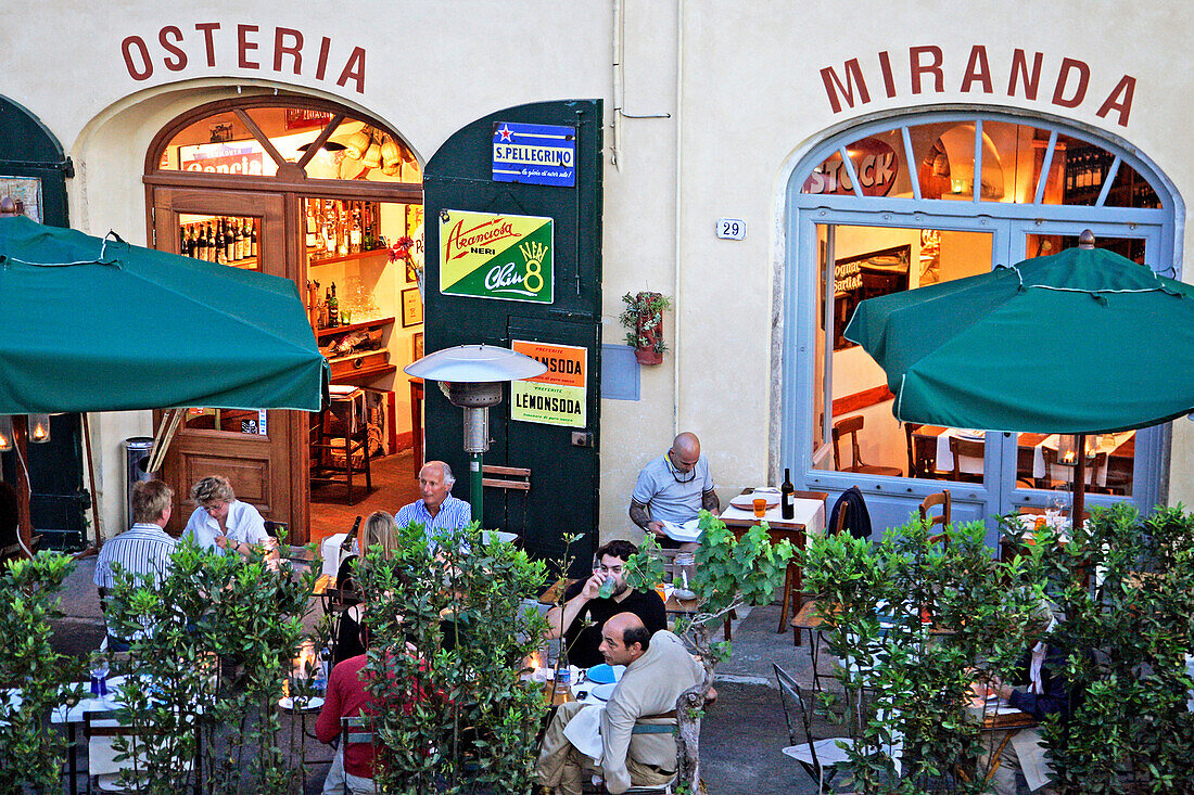 Terrace Of The Restaurant Osteria Miranda, The City Walls Of Lucca, Tuscany, Italy