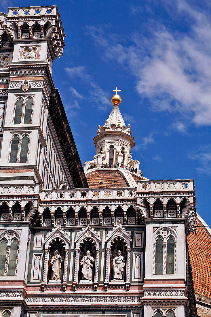 Facade In Coloured Marble Of The Duomo, Santa Maria Del Fiore Cathedral And Campanile, Florence, Tuscany, Italy