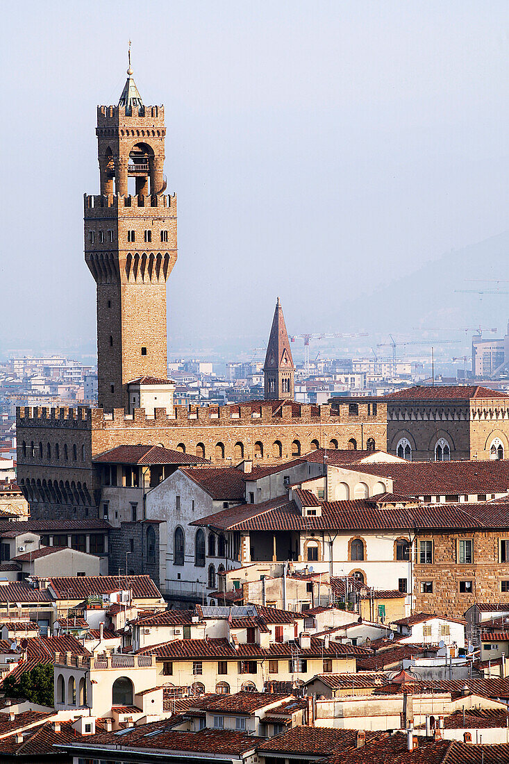The Palazzo Vecchio Seen From The Piazzale Michelangelo, Florence, Tuscany, Italy