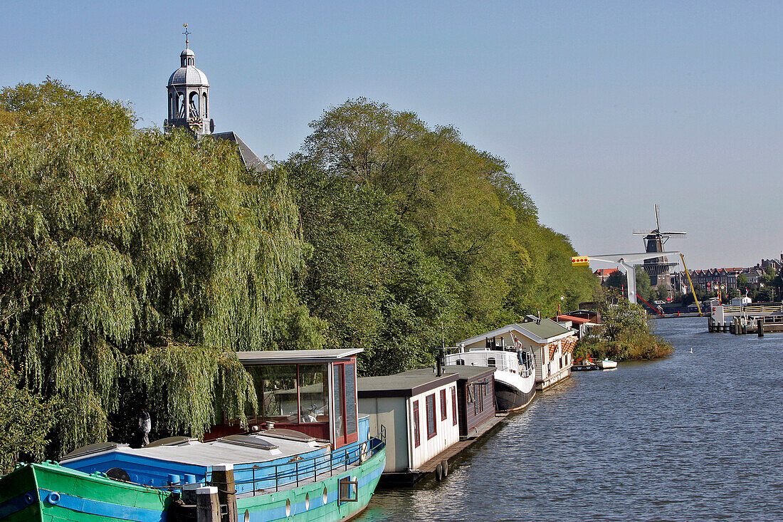 Houseboats At The Quays And The Nieuwe Vaart Canal, Amsterdam, Netherlands