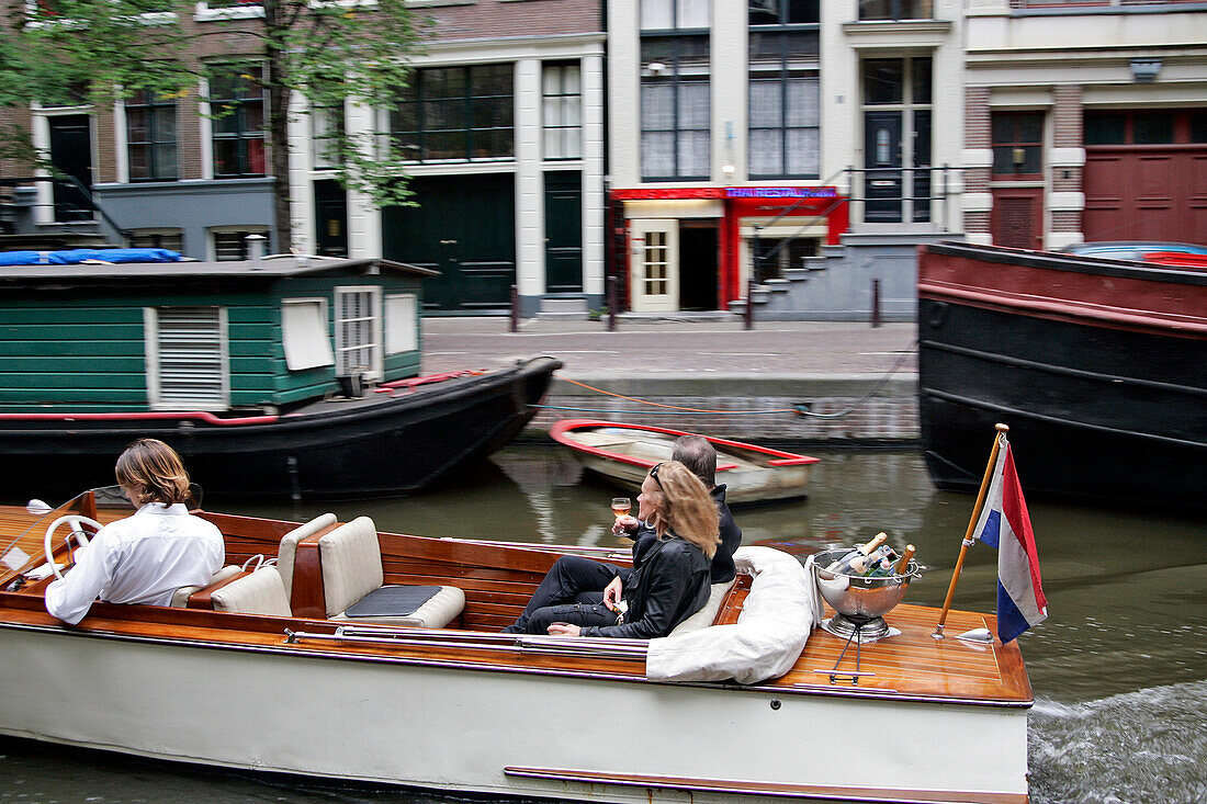 Romantic Ride On A Barge On The Canals, Raamgracht, Amsterdam, Netherlands
