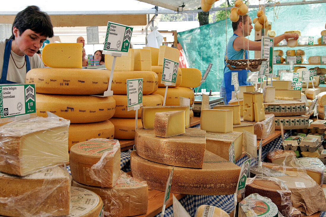 Cheese Stall In The Market, Noordermarkt, Amsterdam, Netherlands