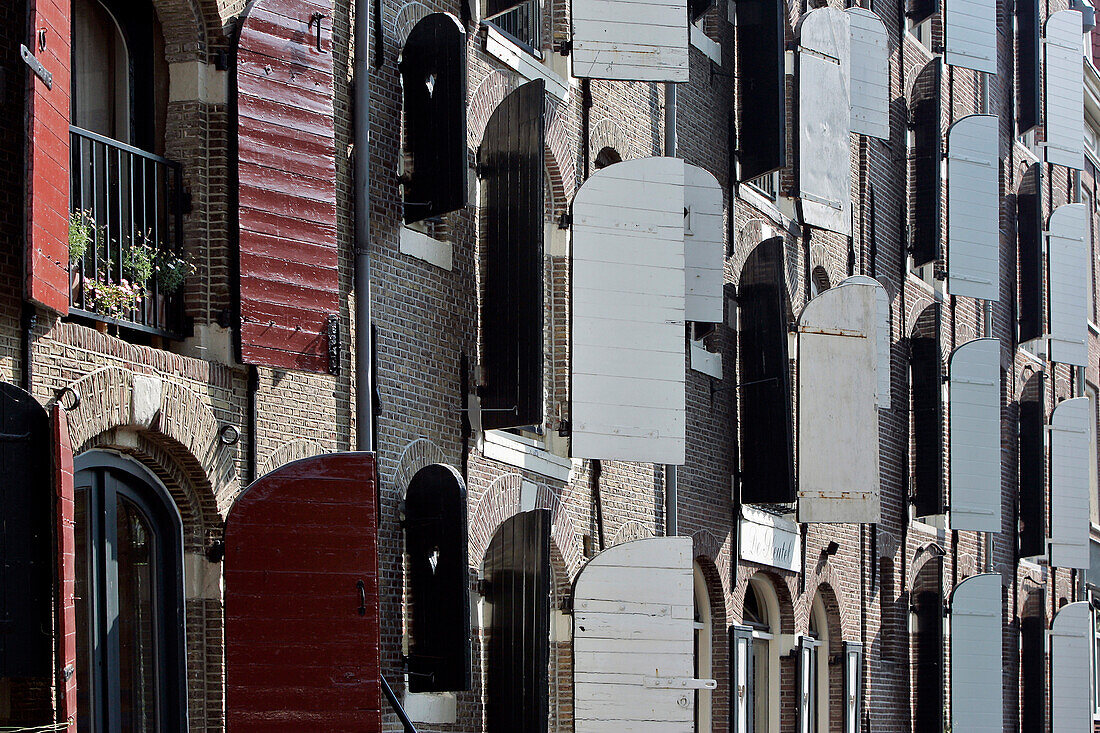 Facades And Shuttered Windows Typical To The City, Amsterdam, Netherlands