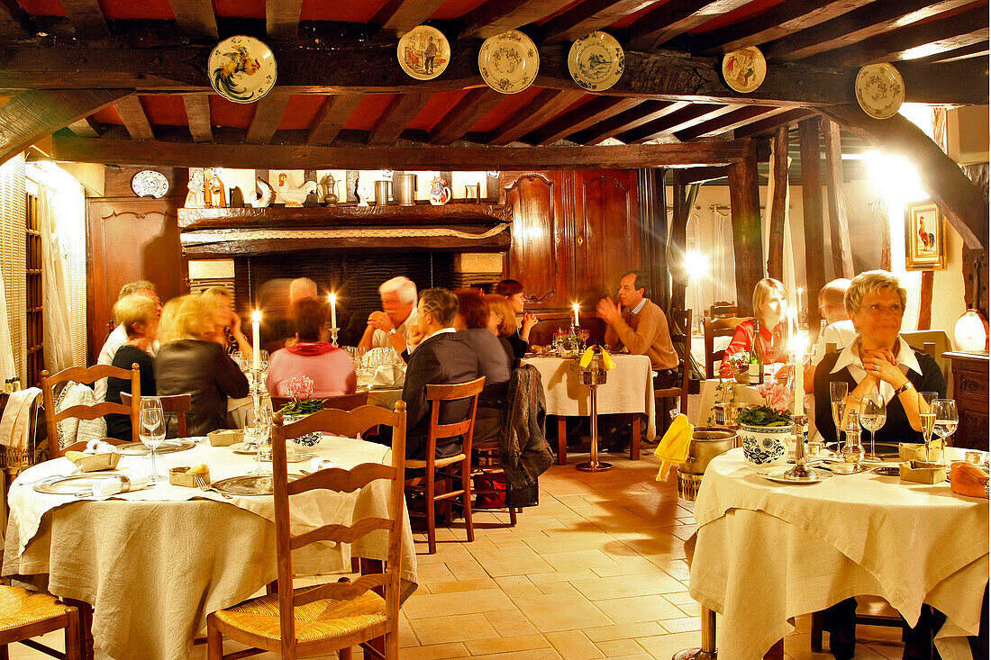 Dining Room In The 4-Star Hotel Restaurant, 'Le Petit Coq Aux Champs', Campigny, Eure, France