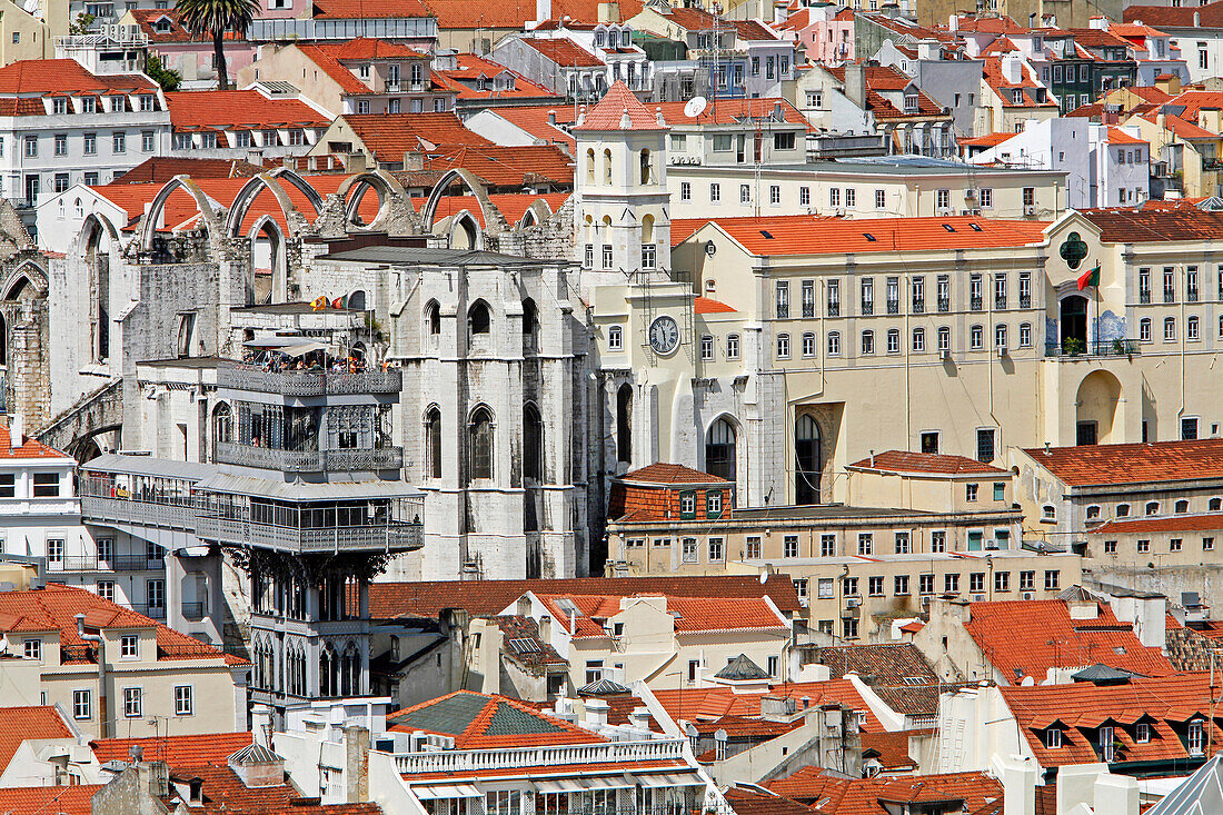 Elevator, Elevador De Santa Justa Carmelite Convent And Museum (Igreja E Museu Arqueologico) And The Chiado Neighborhood, Lisbon, Portugal, Europe