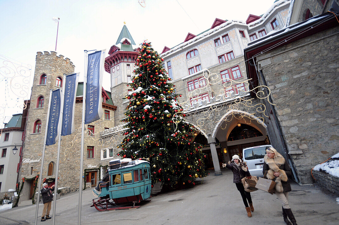 Christmas tree, Palace Hotel, St. Moritz, Engadin, Grisons, Switzerland