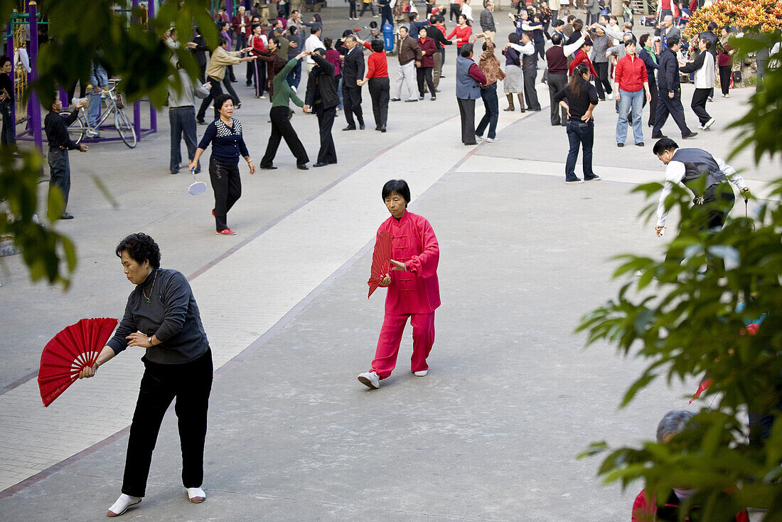 Chinese people doing sports in the Zhongshan Park, Xiamen, Fujian, China, Asia