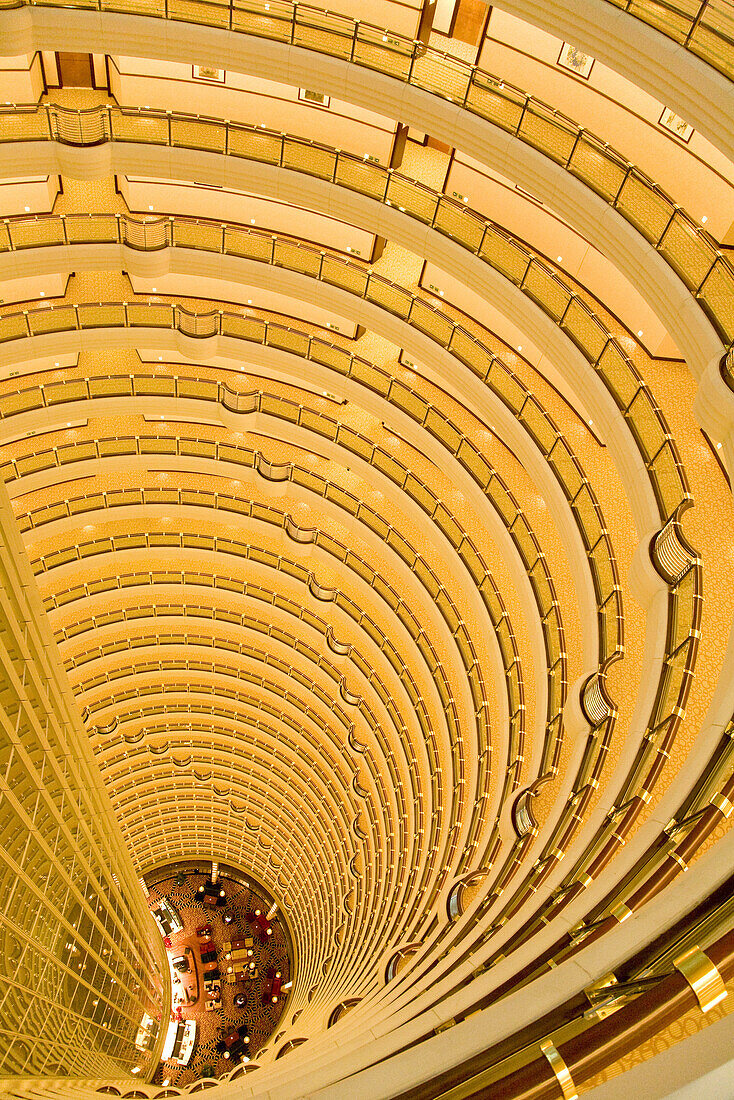 High angle view at the lobby of the Grand Hyatt hotel inside the Jinmao Tower, Shanghai, China, Asia