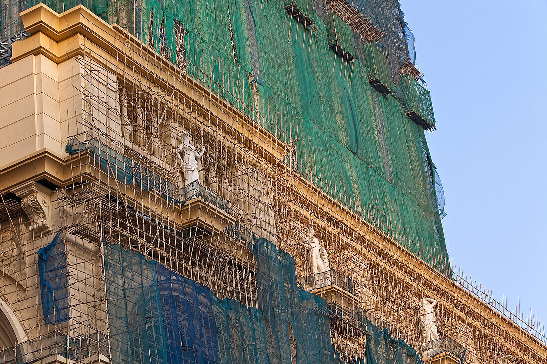 Bambusgerüst am Neubau eines Kasinos, Macao, China, Asien