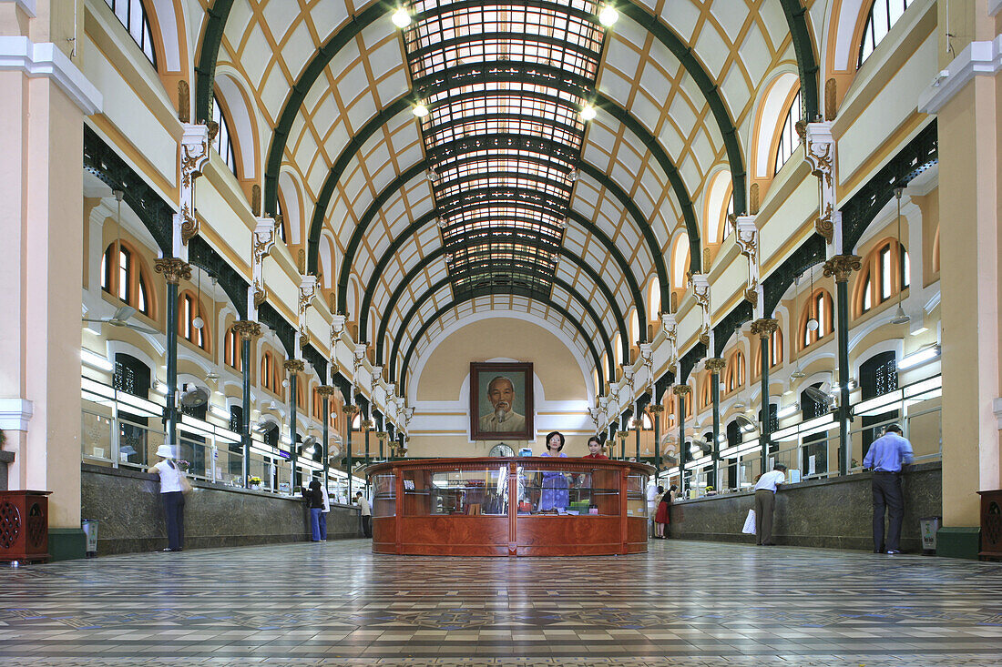 Interior view of the central post office, Saigon, Ho Chi Minh City, Vietnam, Asia