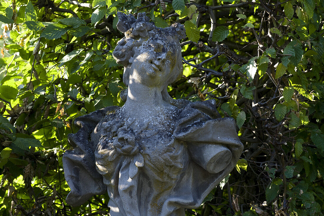 Sculpture, Rococo garden in Veitshoechheim castle, near Würzburg, Lower Franconia, Bavaria, Germany, Europe