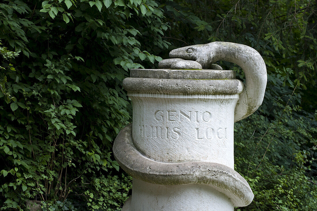 Sculpture of a snake in Ilmpark, Weimar, Thuringia, Germany, Europe