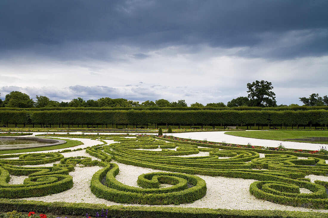 Schloss Augustusburg, Brühl,  Nordrhein-Westfalen, Deutschland, Europa, Dominique Girard (ausgebildet in Versailles) entwarf ab 1728 den Brühler Schlossgarten, seit 1984 UNESCO-Weltkulturerbe, Rokoko