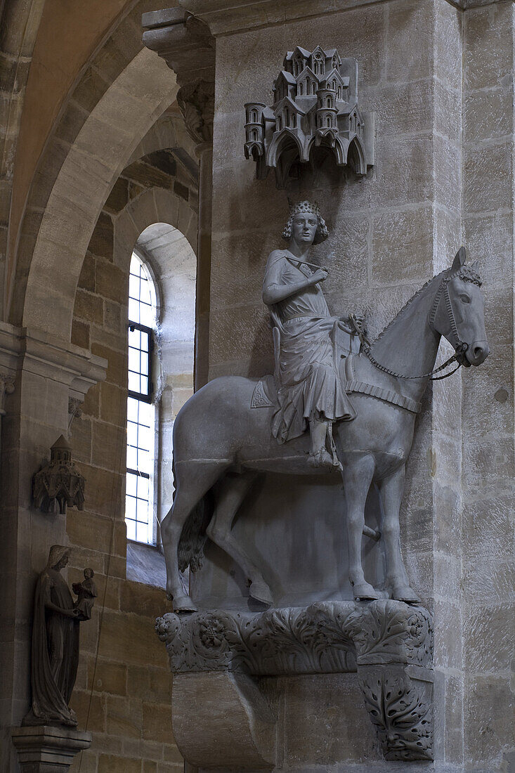 The Bamberg Horseman in Bamberg Cathedral, Cathedral of St. Peter and St. Georg, Bamberg, Franken, Bavaria, Germany, Europe