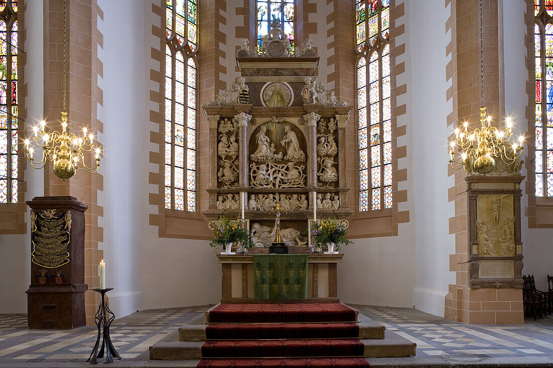 Altar in der St. Annenkirche, Silberstrasse, Kirche der Bergarbeiter, Annaberg-Buchholz, Erzgebirge-Vogtland, Sachsen, Deutschland, Europa