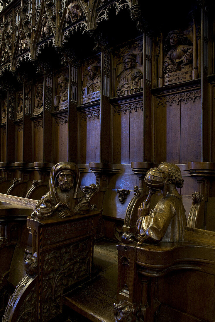 Choir stalls in Ulm Minster, Ulmer Münster, Ulm, Baden-Württemberg, Germany, Europe