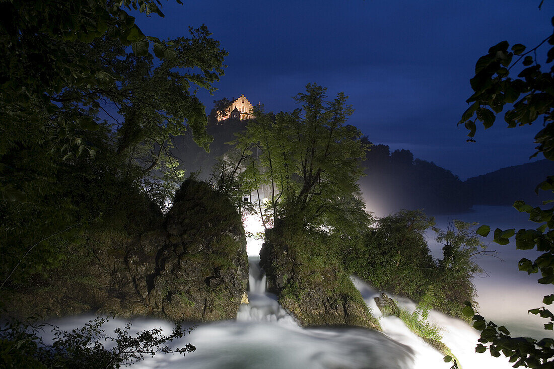 Rhine Falls near Schaffhausen, the Rhine Falls and the castle Laufen, Canton Zurich, Switzerland, Europe