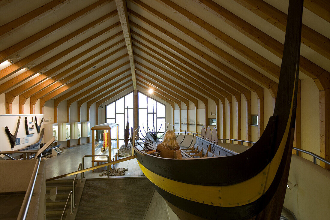 Long-boat in the viking Museum Haithabu, near Schleswig, Schleswig-Holstein, Germany, Europe