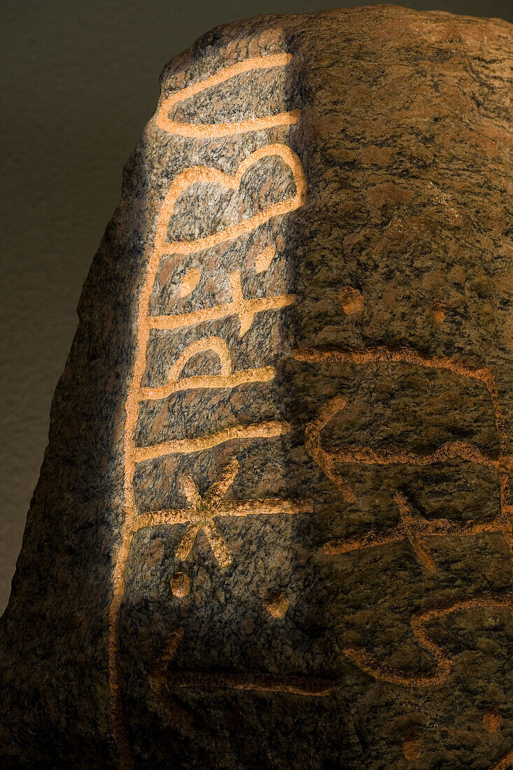 Rune stone in the viking Museum Haithabu, near Schleswig, Schleswig-Holstein, Germany, Europe