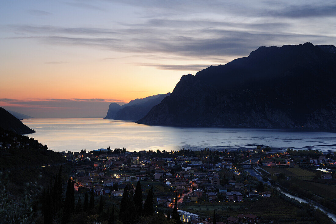 View over lake Garda in the evening, Nago-Torbole, Trentino-Alto Adige/South Tyrol, Italy