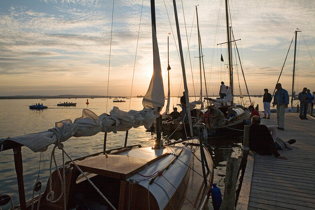 tourists, visitors waiting for fireworks display at sunset, Steinhude Meer Lower Saxony, northern Germany