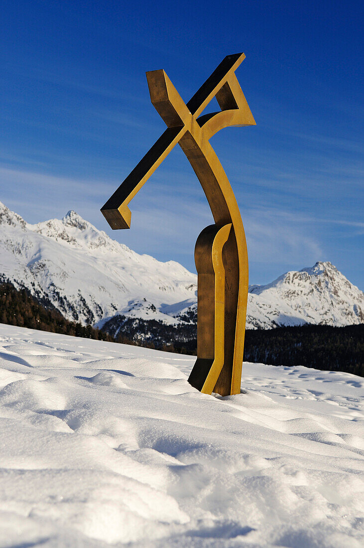 Sankt Moritz, Edelstahlplastik, Golfer, Graubuenden, Schweiz