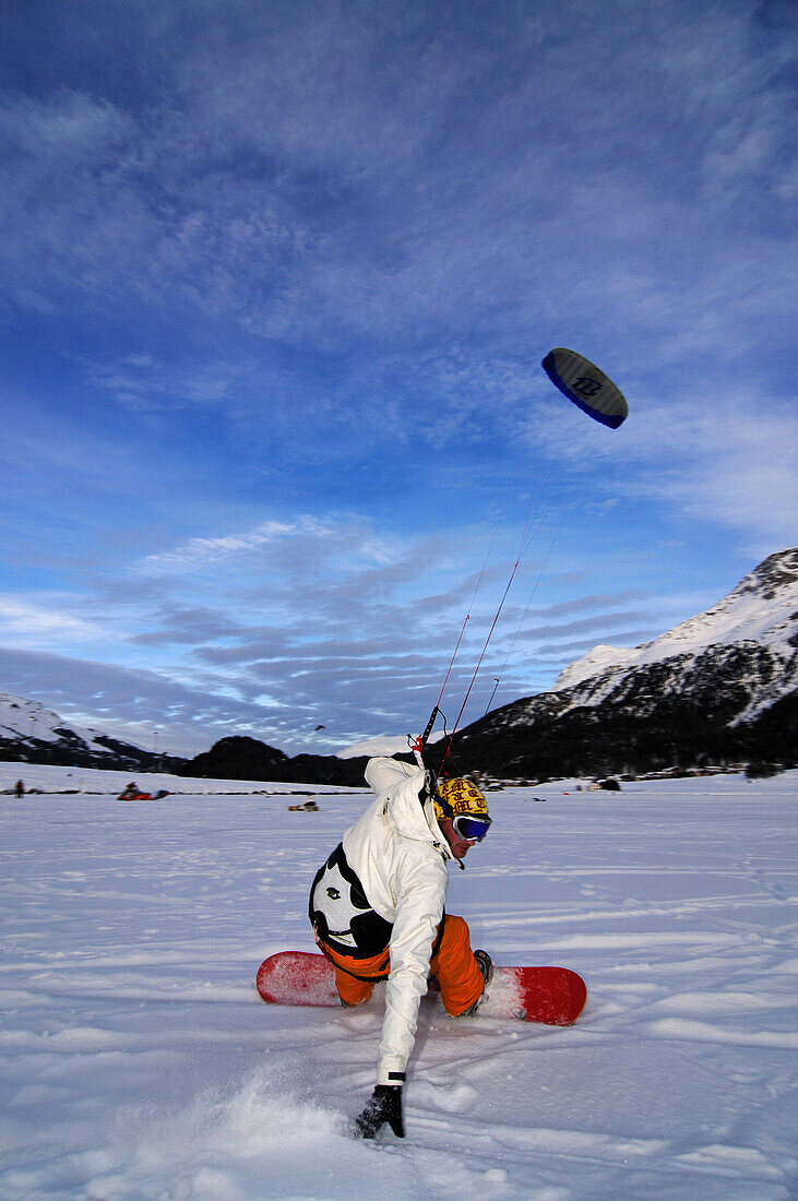 Kitesurfer, Lake Silvaplana, Sankt Moritz, Grisons, Switzerland, model released