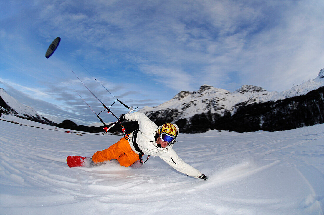 Kitesurfer, Lake Silvaplana, Sankt Moritz, Grisons, Switzerland, model released