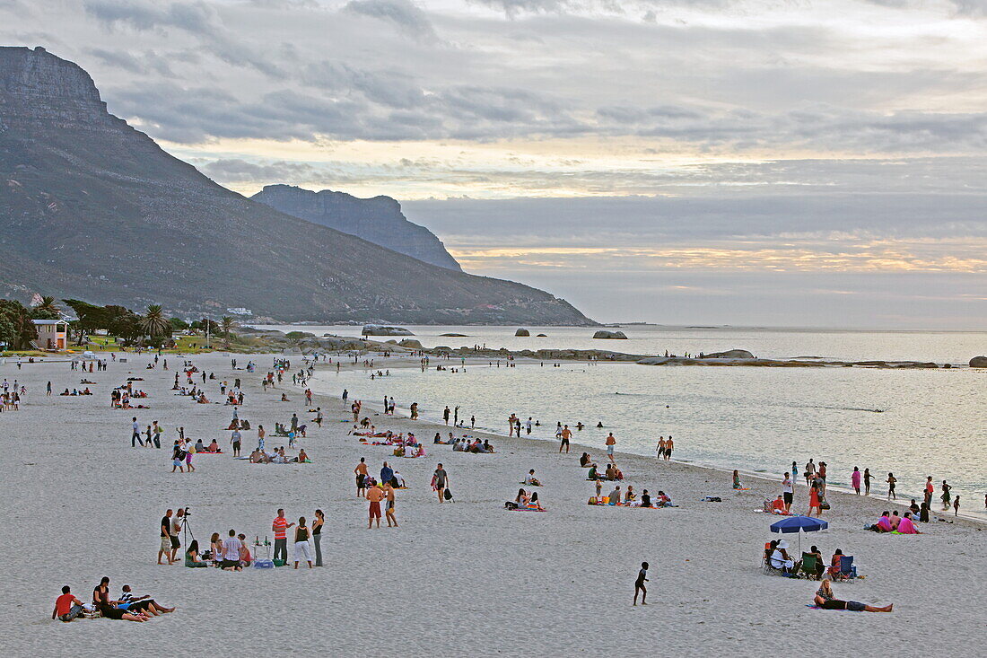 People on the beach in the evening, Camps Bay, Capetown, Western Cape, RSA, South Africa, Africa