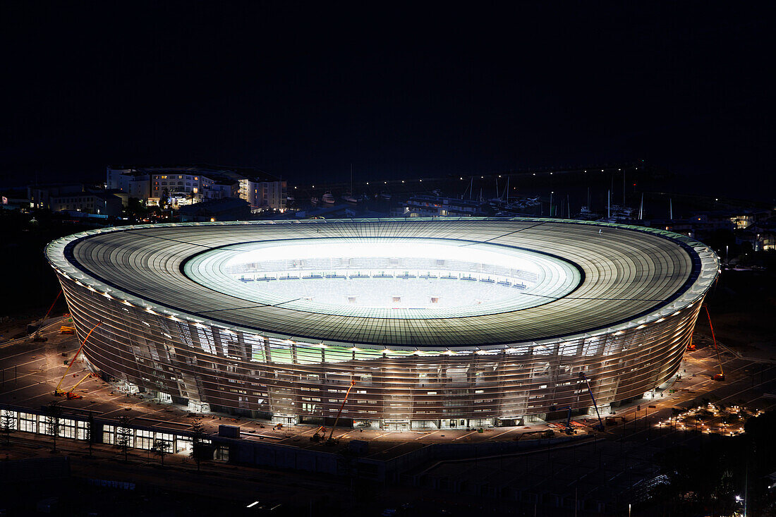 Illuminated football stadion, Football, Capetown, Western Cape, RSA, South Africa, Africa