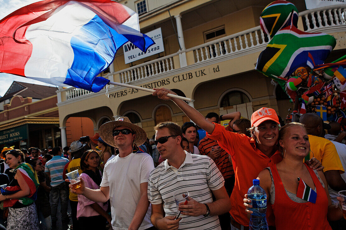 Football world cup final draw, 04.12.2009, fans celebrate the drawing of the first round, Long street, Capetown, Western Cape, South Africa, Africa