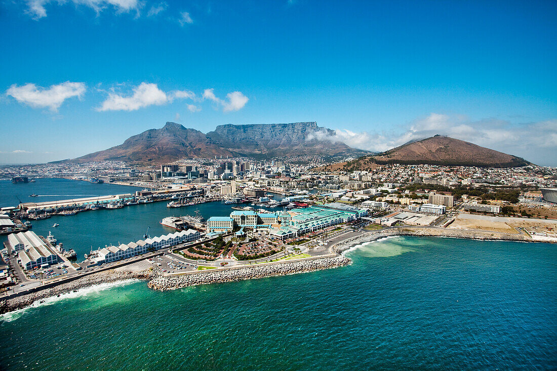 Aerial view of Table Mountain and Cape Town, Western Cape, South Africa, Africa