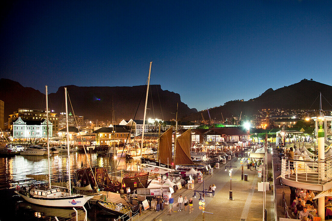 Victoria and Alfred Waterfront at night, Cape Town, Western Cape, South Africa, Africa