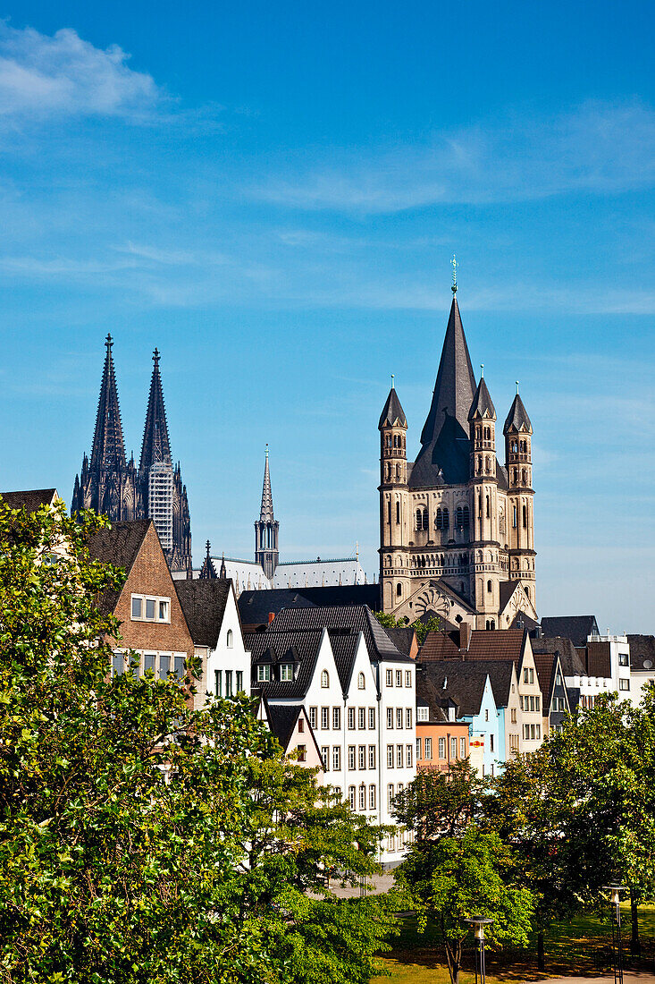 Cathedral and Great St. Martin Church, Old town, Cologne, North Rhine-Westphalia, Germany