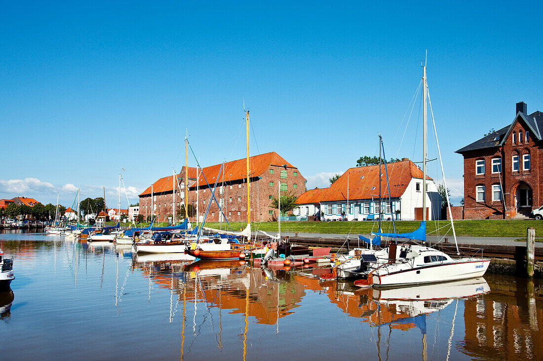 Boats in marina, Toenning, Schleswig-Holstein, Germany