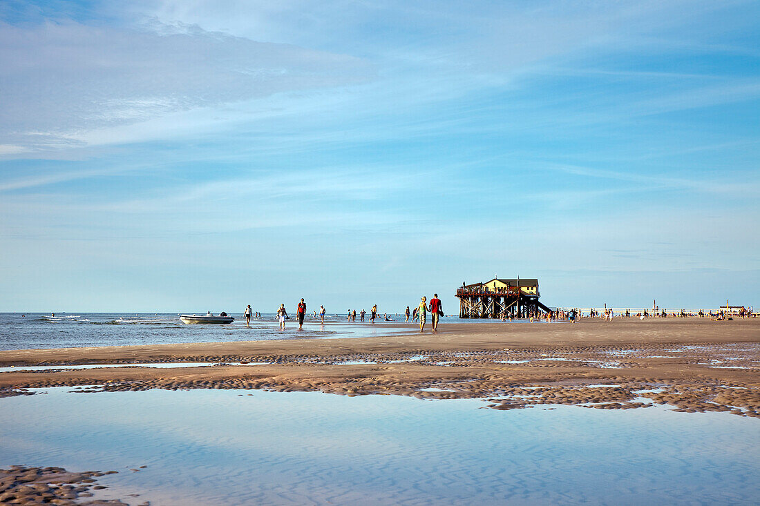 Stilted house at beach, St. Peter-Ording, Schleswig-Holstein, Germany