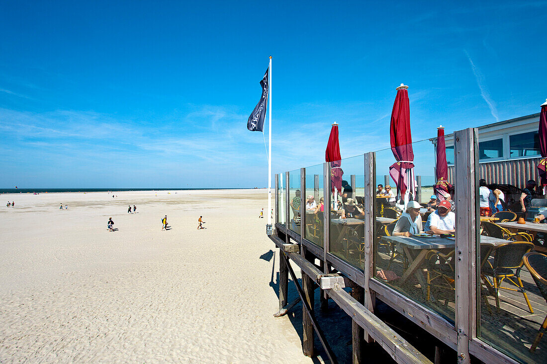 Restaurant at beach, St. Peter-Ording, Schleswig-Holstein, Germany