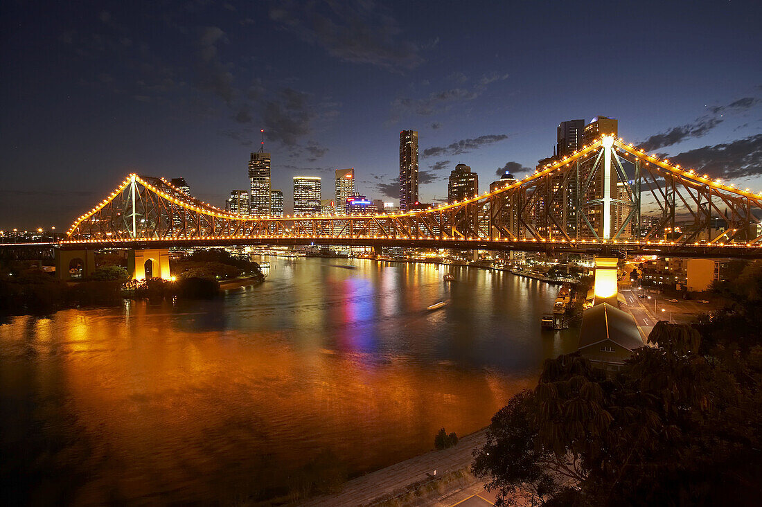 Story Bridge,  Brisbane River,  and Brisbane CBD at Dusk,  Queensland,  Australia
